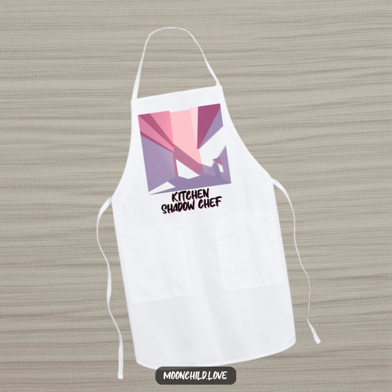Angular abstract architectural shapes casting stark shadows, featured on a stylish and practical kitchen apron.