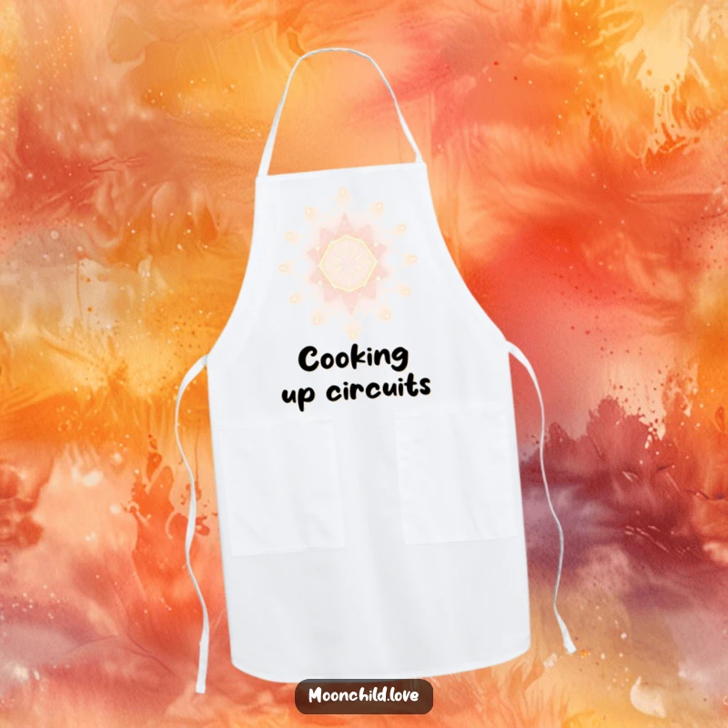 Funny Apron featuring glowing minimalist abstract lines forming an intricate, futuristic lattice, ideal for kitchen creativity.