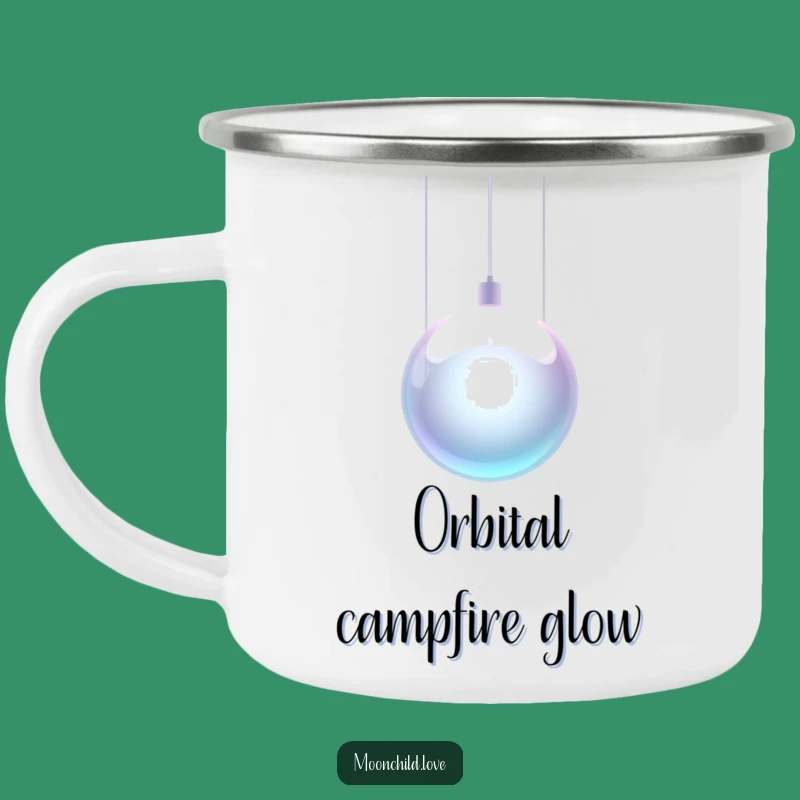 Metallic Orb Funny Camping Mug: Futuristic Fuel for Adventures
