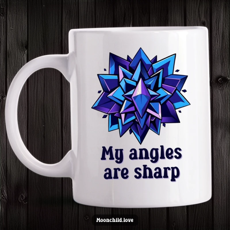 Funny abstract blue and purple shapes mug with metallic accents, exuding modern art vibes, perfect for a stylish and funny gift.