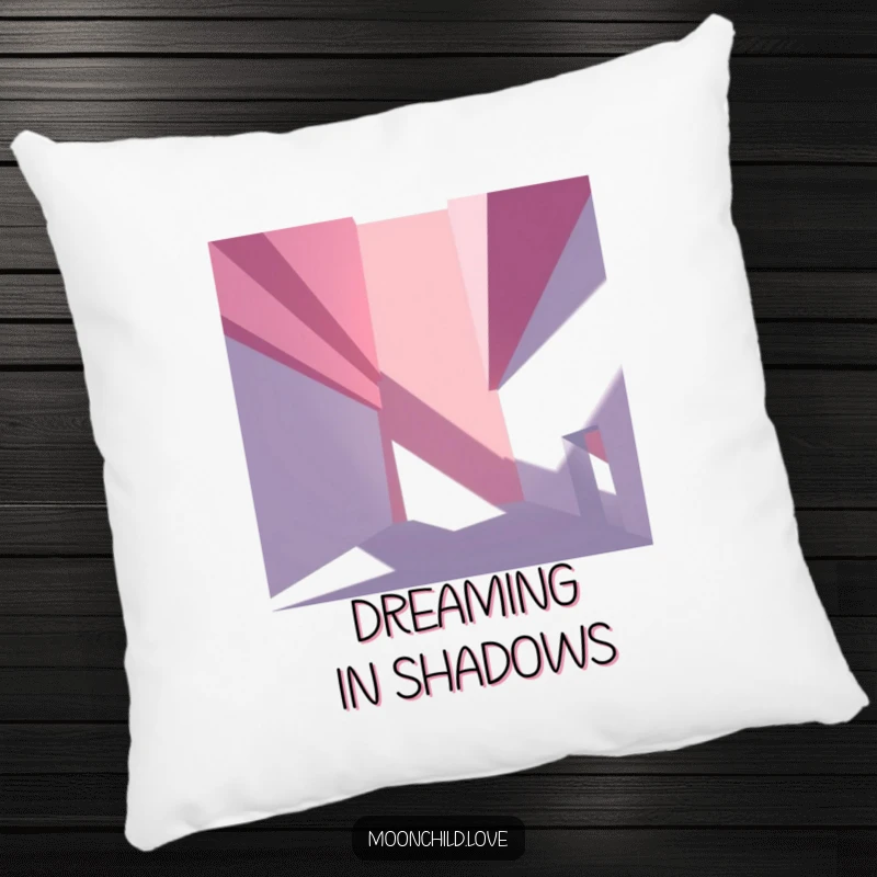 Angular abstract architectural elements casting stark, dramatic shadows, bringing modern design to this comfortable pillow.