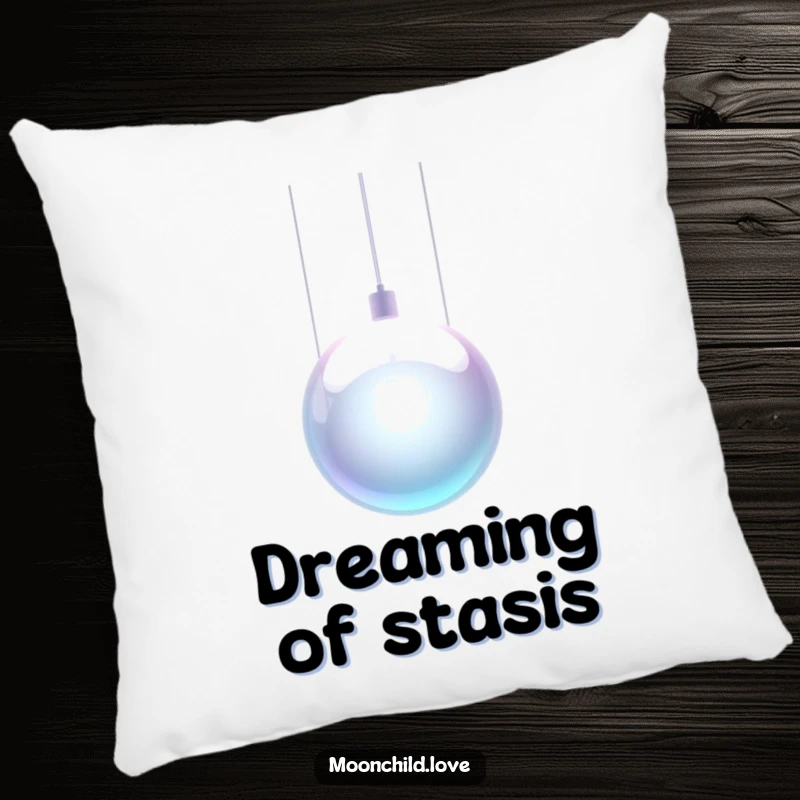 Funny metallic orb suspended by glowing wires on a soft throw pillow, adding futuristic comfort.