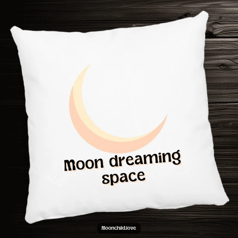 Funny geometric crescent moon silhouette casting bold shadows, depicted on a soft and humorous pillow.