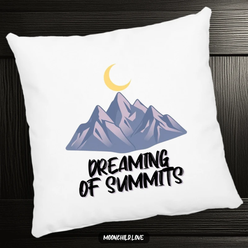 Funny pillow with a minimalist design of jagged mountains and a crescent moon, adding serene comfort to any room.