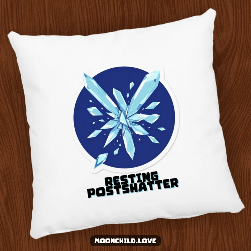 Funny abstract pattern of shattering crystalline geometric shards on a decorative throw pillow.