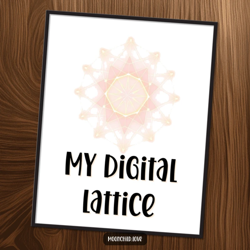 Funny Digital Art Print of a glowing minimalist abstract lattice, perfect for modern, futuristic, and tech-themed backgrounds.