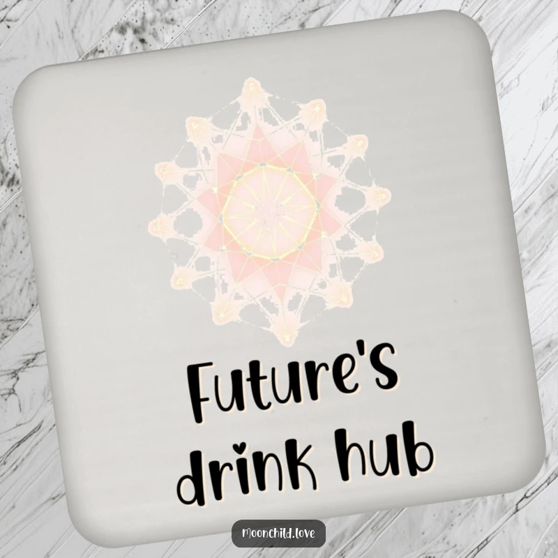 Funny Drink Coasters featuring a glowing minimalist abstract lattice pattern, protecting surfaces with futuristic art.