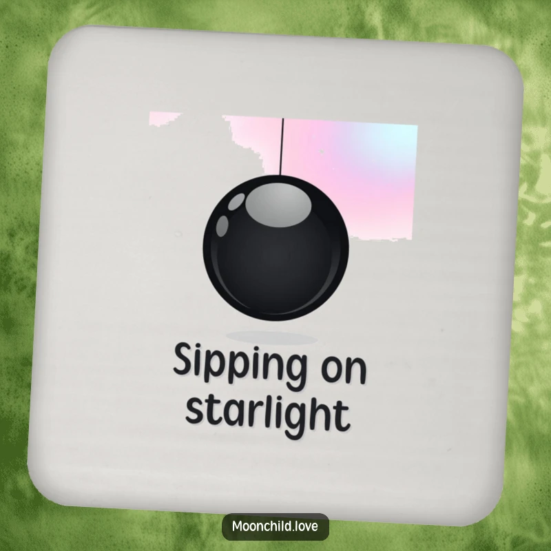 Funny coasters featuring a minimalist black orb against a cosmic color gradient, combining protection with a stylish and funny celestial theme.