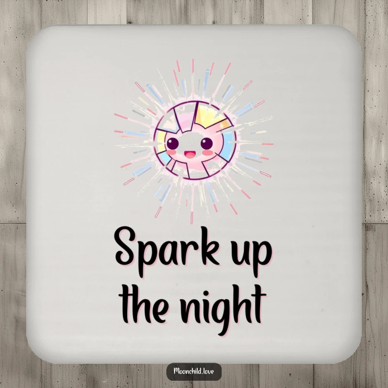 Funny coasters featuring energetic, electric lines radiating from a luminous object, combining protection with a vibrant and funny artistic touch.