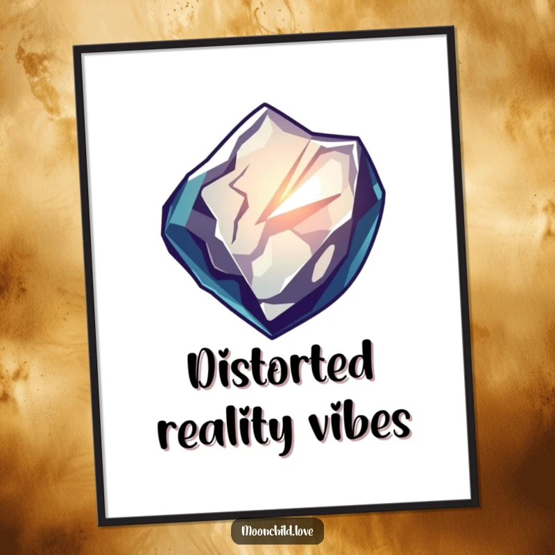 Funny poster of a sharp obsidian shard refracting distorted, glowing light, perfect for dramatic and funny wall decor.