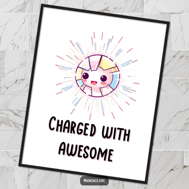 Funny poster displaying a fragmented, luminous object with energetic, electric lines radiating outwards, perfect for exciting and funny wall decor.