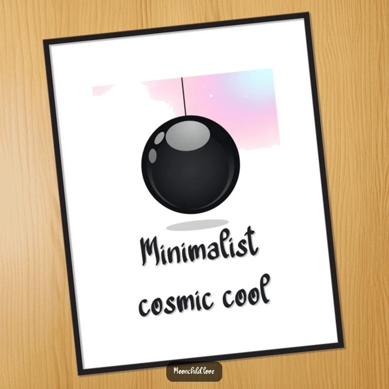 Funny poster of a minimalist black orb against a gradient of cosmic colors, perfect for elegant, funny, and space-themed wall decor.