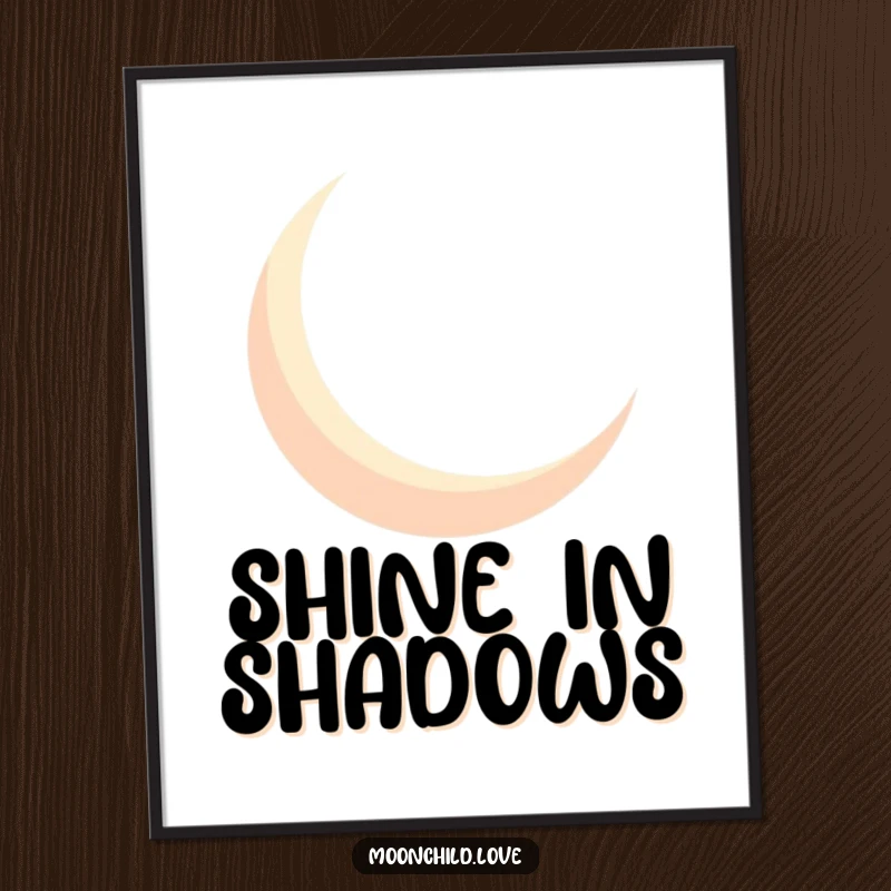 Funny geometric crescent moon silhouette casting bold shadows, presented as a striking and humorous poster.