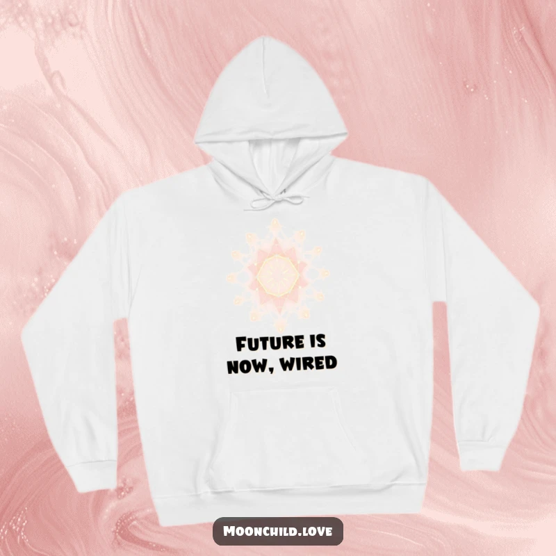 Funny Hoodie showcasing a glowing minimalist abstract lattice pattern, representing futuristic art and comfort for tech enthusiasts.