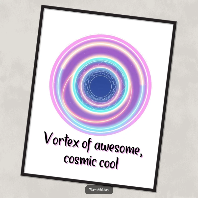 Abstract Free Printable Wall Art: Interconnected rings of vibrant neon light forming a mesmerizing cosmic vortex, creating visual depth.