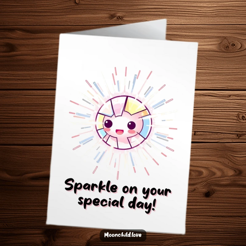 Funny Free Printable Birthday Card: Fragmented luminous object shooting electric lines, symbolizing energetic birthday fun.