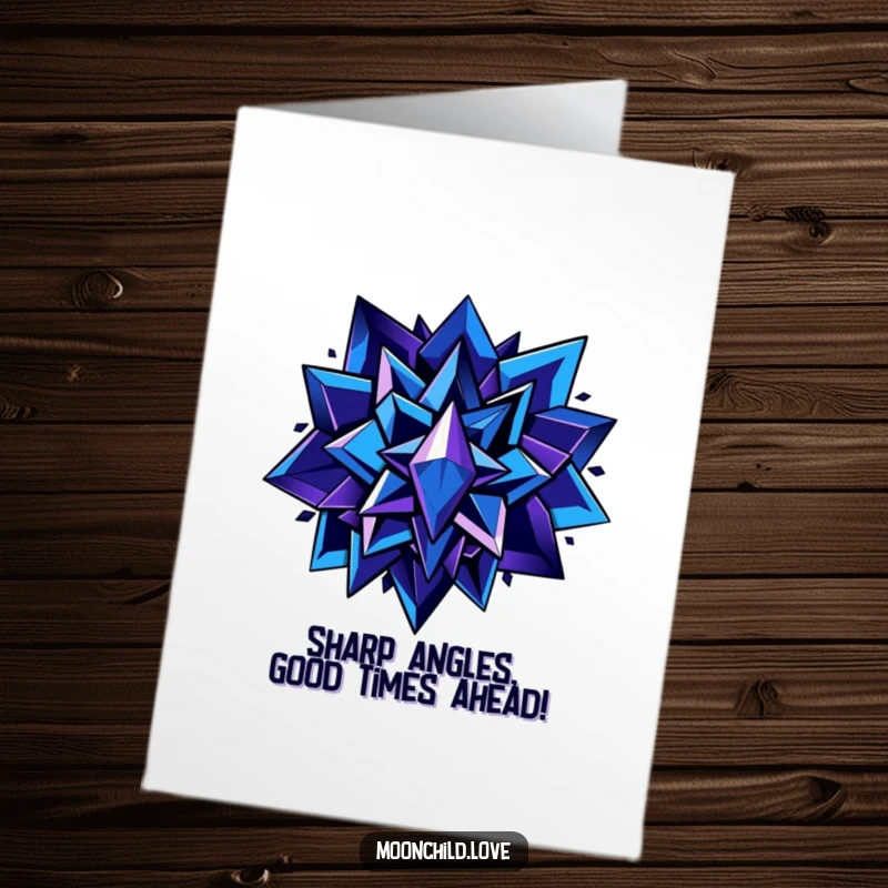 Funny Free Printable Birthday Card: Angular blue and purple shapes with metallic flair, perfect for a cool celebration.