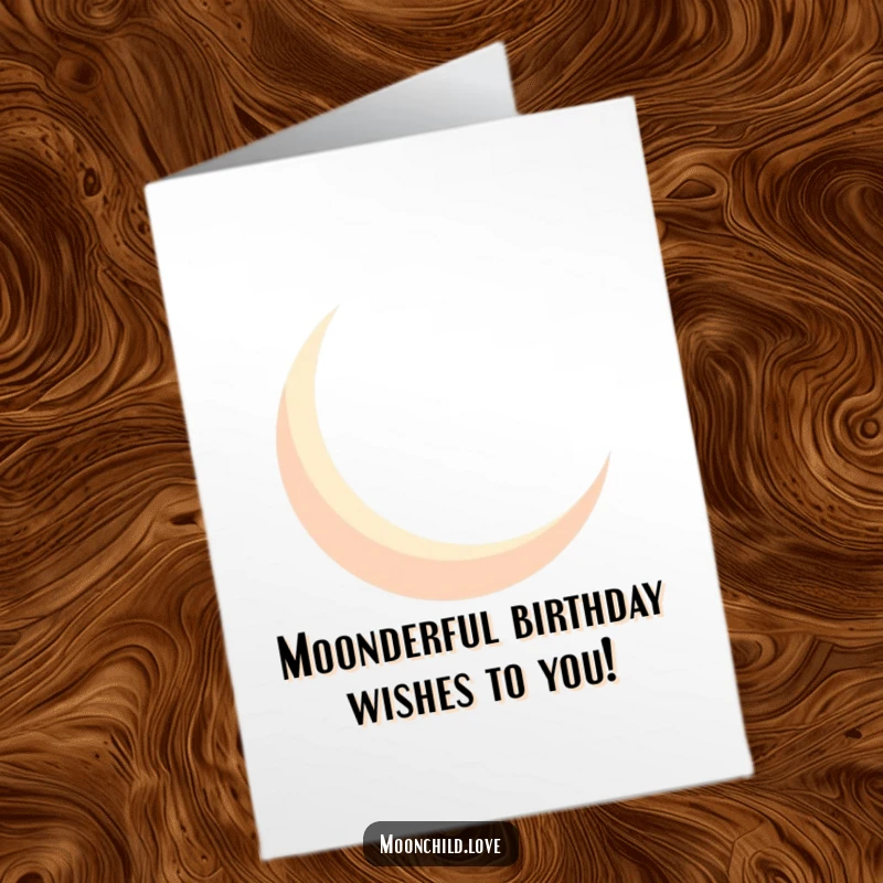 Funny Free Printable Geometric Crescent Moon Card, a stark silhouette casting bold shadows, wishing happy birthday.