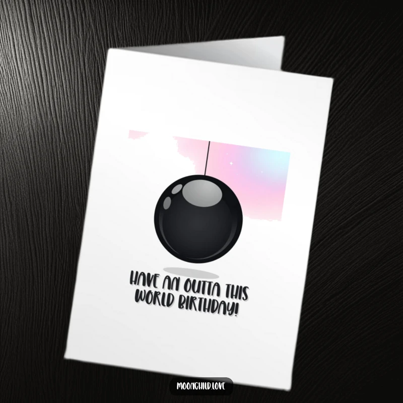 Funny Free Printable Birthday Card: Minimalist black orb on cosmic gradient, wishing a stellar birthday.