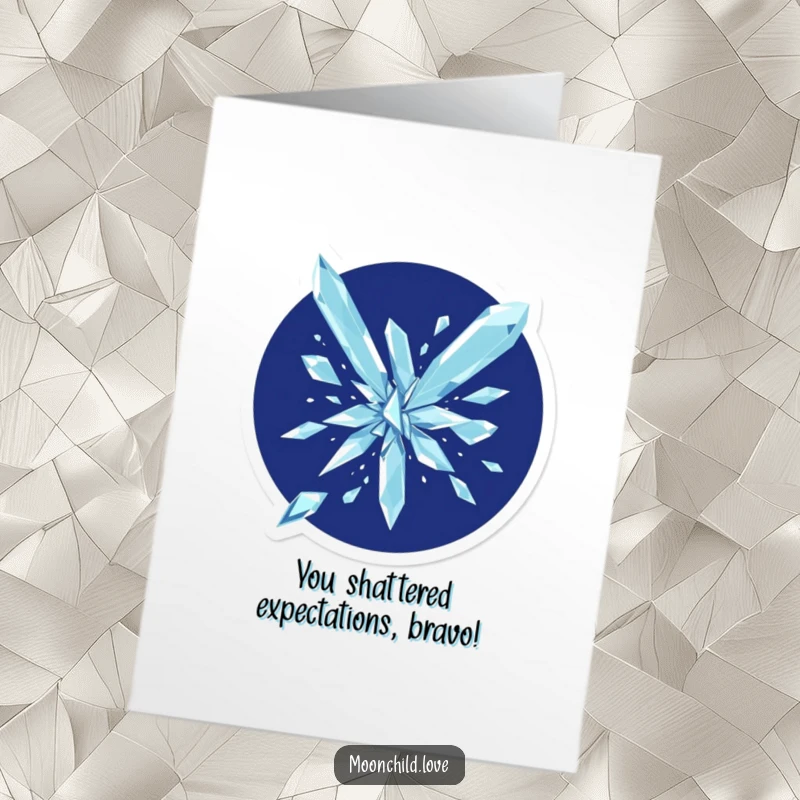 Modern Free Printable Congratulations Card: Dynamic crystalline geometric shards exploding on a deep indigo background to celebrate.