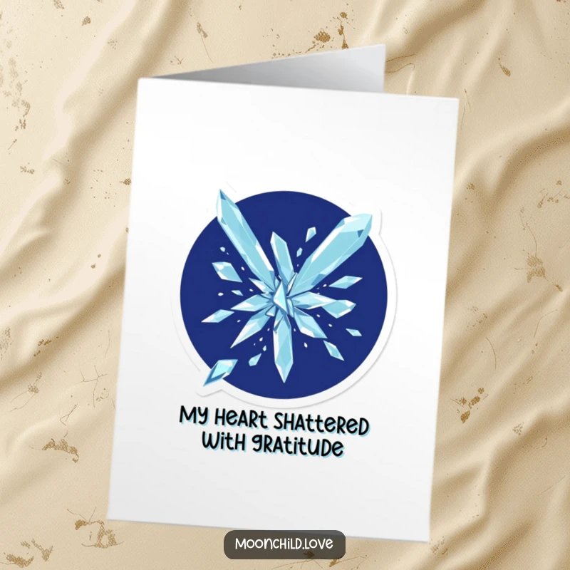 Modern Free Printable Thank You Card: Crystalline geometric shards shattering elegantly on a deep indigo background, conveying thanks.