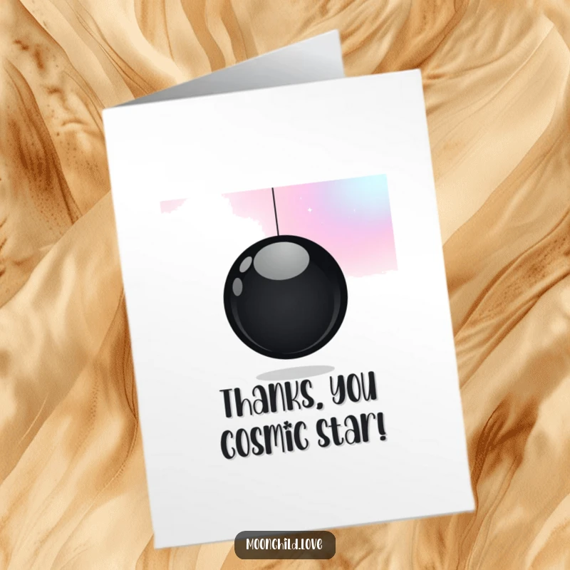 Minimalist Free Printable Thank You Card: Black orb on cosmic gradient background, conveying thanks with stellar elegance.