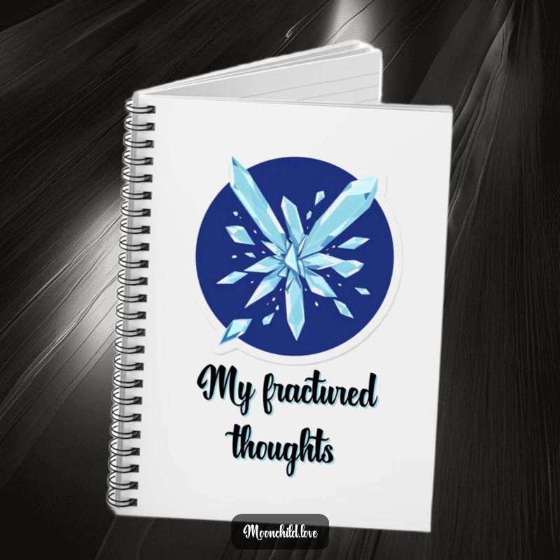 Funny abstract design of shattering crystalline geometric shards on the cover of a notebook.