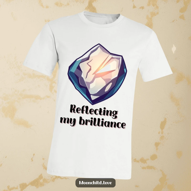 Funny t-shirt showcasing a sharp obsidian shard reflecting distorted, glowing light, a perfect funny gift for those with dark humor.